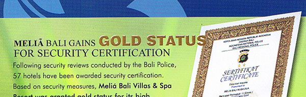 Melia Bali Gains GOLD SATUS for Security Certification